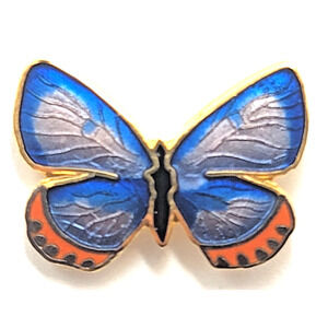 William Spear WES 90 Butterfly Enamel Pin Blue Orange Winged Insect Jewelry VTG